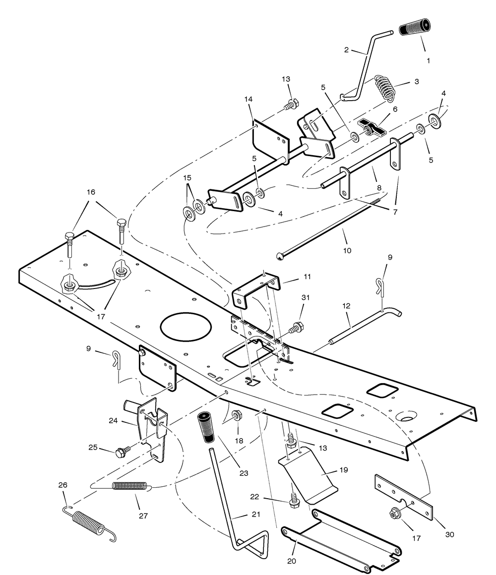 Mower Housing Suspension Diagram and Parts List for 309002X24C 2005 Briggs and Stratton Lawn Tractor